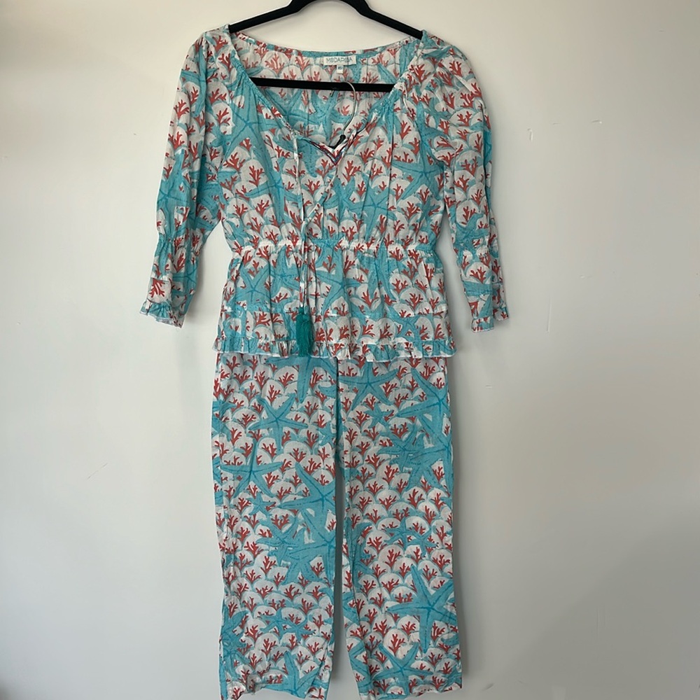 Modaposa seaside two piece teal coral set xs s